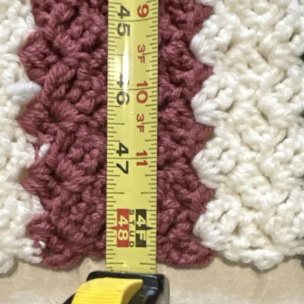 Handmade Crochet Striped Bed Throw Blanket Green White Mauve 48 x 65 in